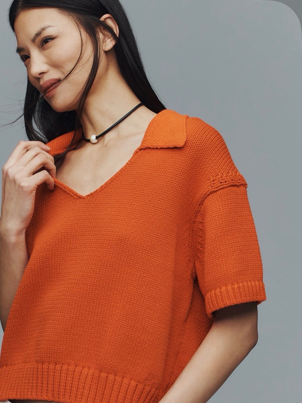 Anthropologie V-Neck Ribbed Hem Short Sleeve Sweater - Picture 2 of 3
